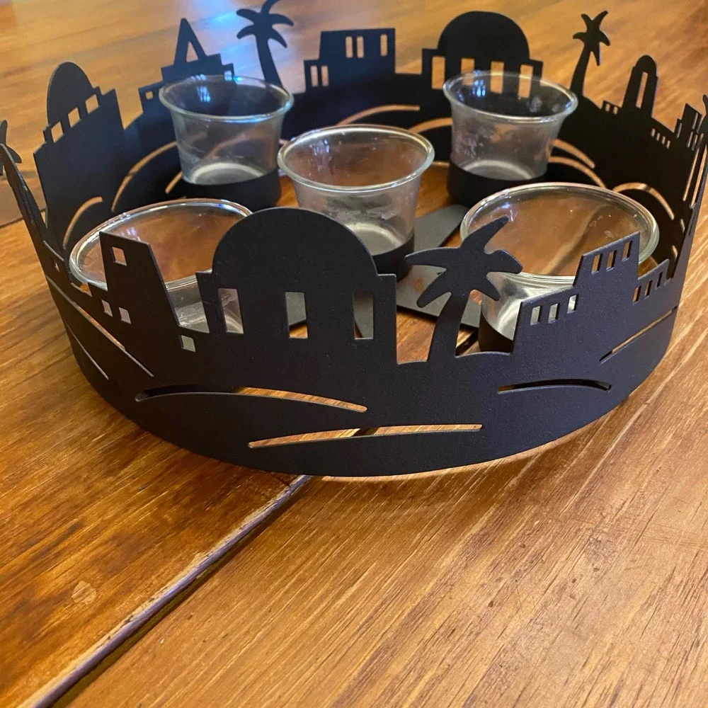 Bethlehem Black Metal Silhouette Candle‎ Holder with 5 Glass Votives